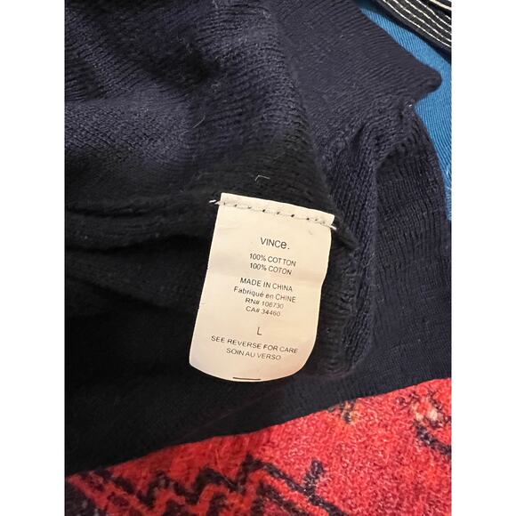 Vince 100% Cotton Navy Grey Colorblock Long Sleeve Lightweight Sweater L - Picture 5 of 6